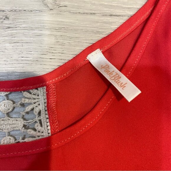 Pink Blush L Silk Rosy Pink Crochet Lace Feminine Flowy Blouse - Picture 16 of 16